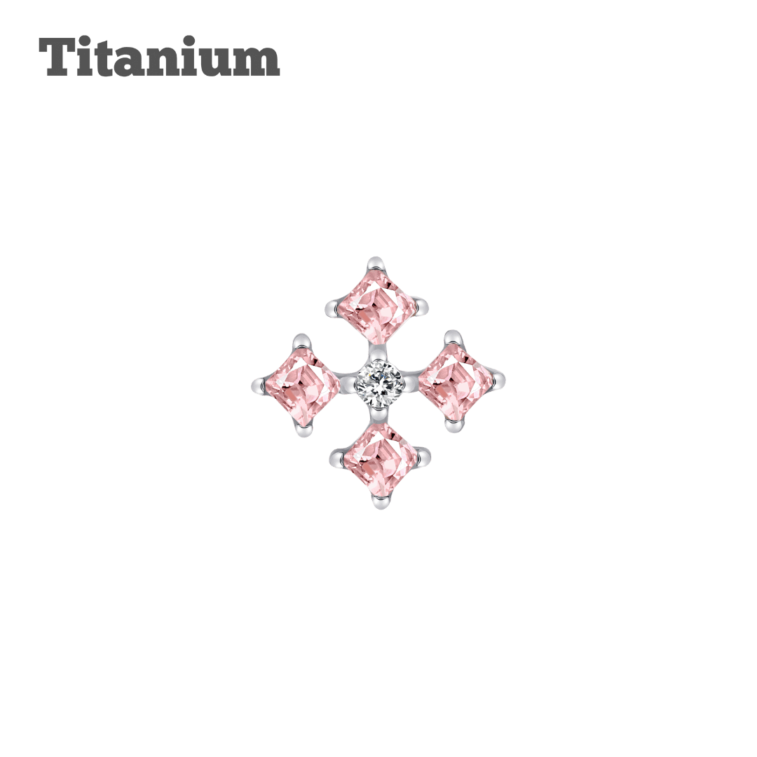 Titanium Pink Square Gem Threadless Labret