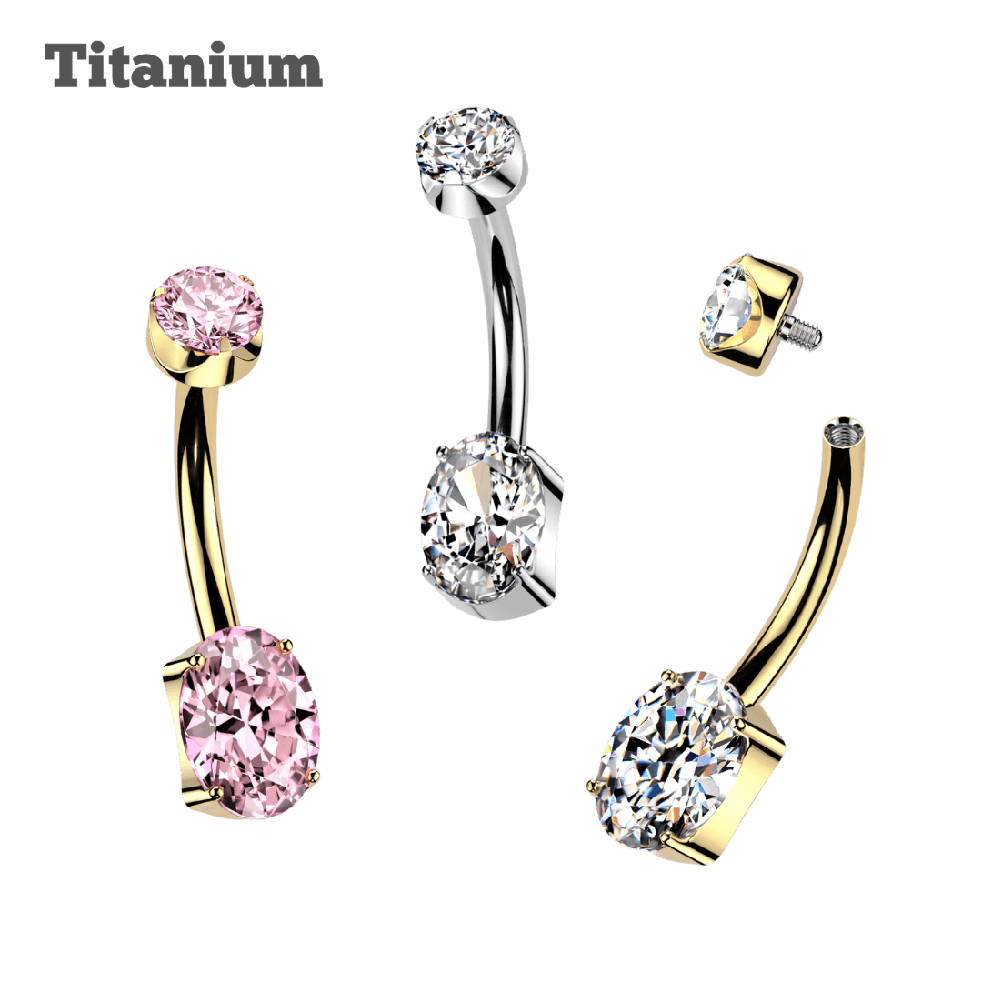 Titanium Pronged Top with Oval Gem Internally Threaded Curved Barbell