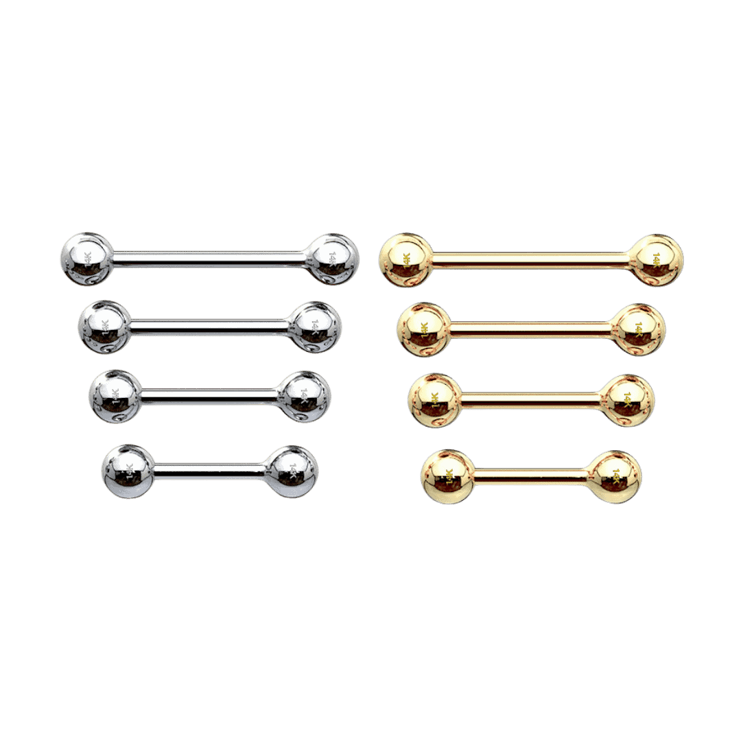 14k pure gold plain ball ends straight barbell jewelry