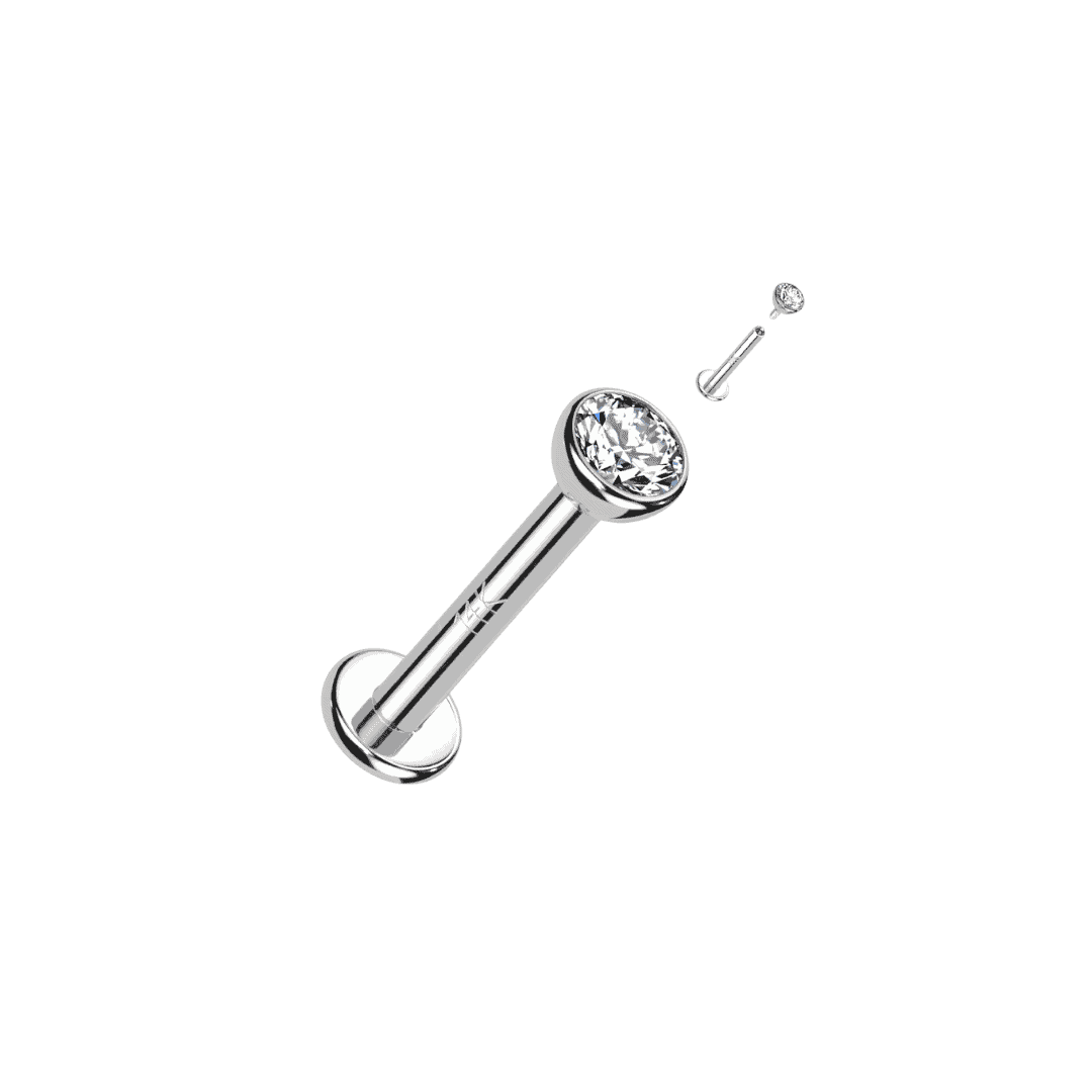 bezeled gem 14k 2mm bezeled gem threaded labret nose piercing jewelry