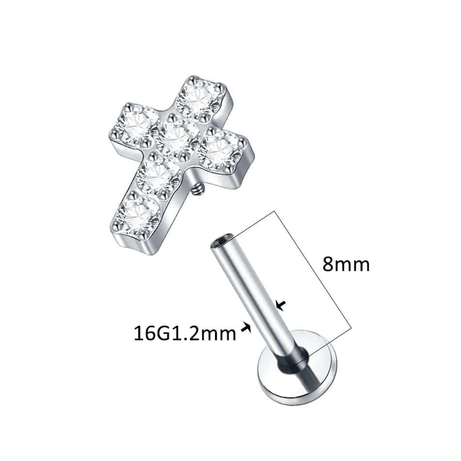 bezeled cross titanium labret size