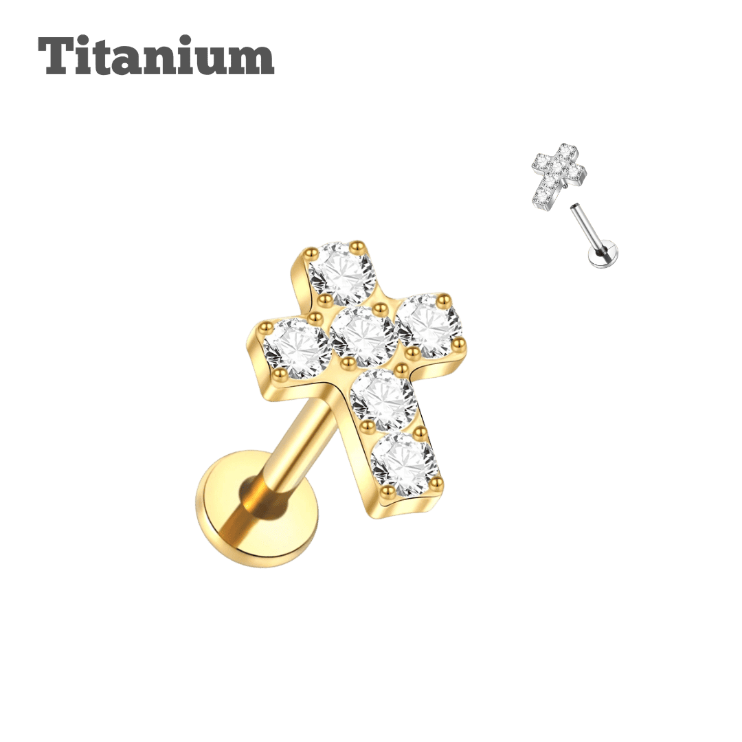 gold color earring cross design