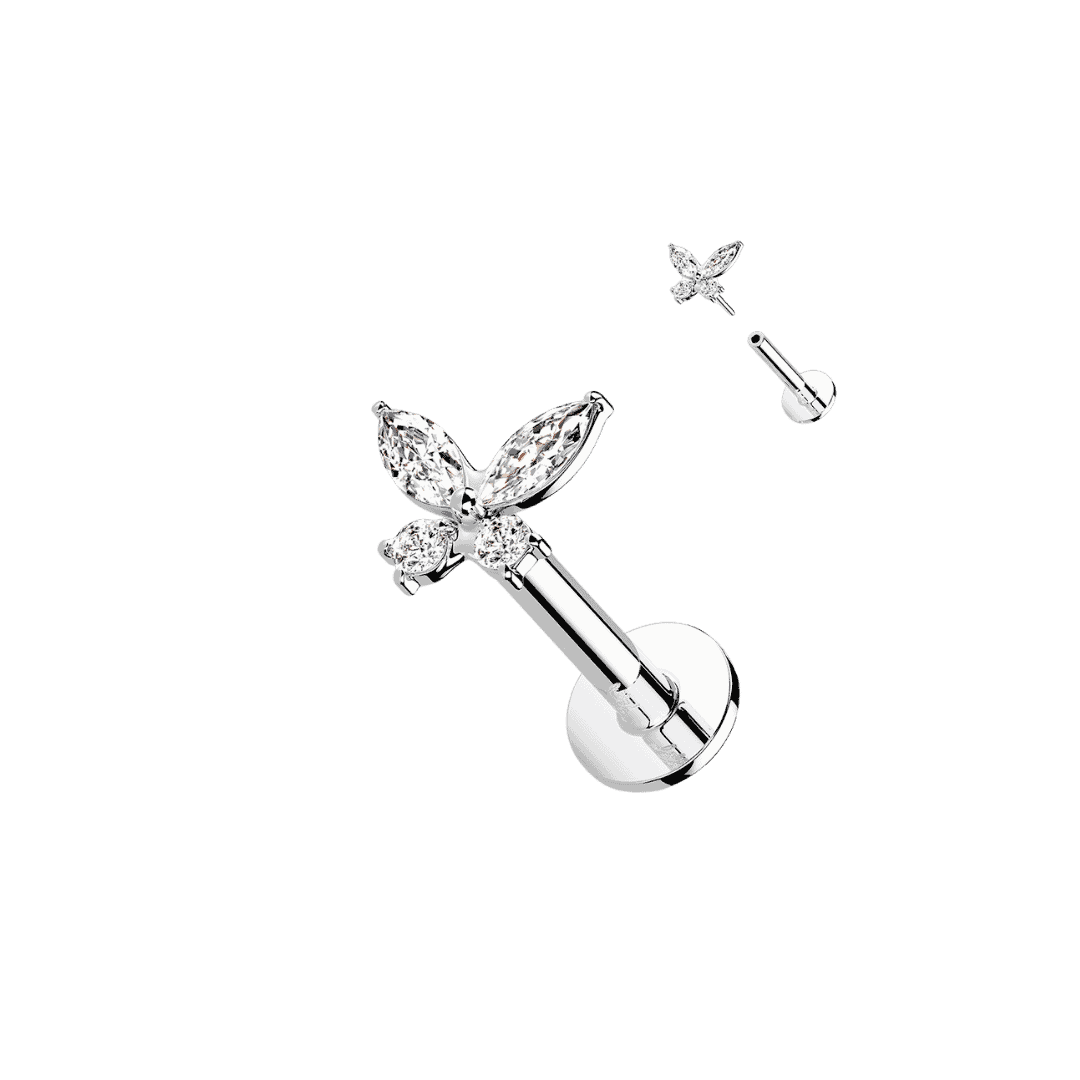 14k white gold earring butterfly gem threadless labret stud