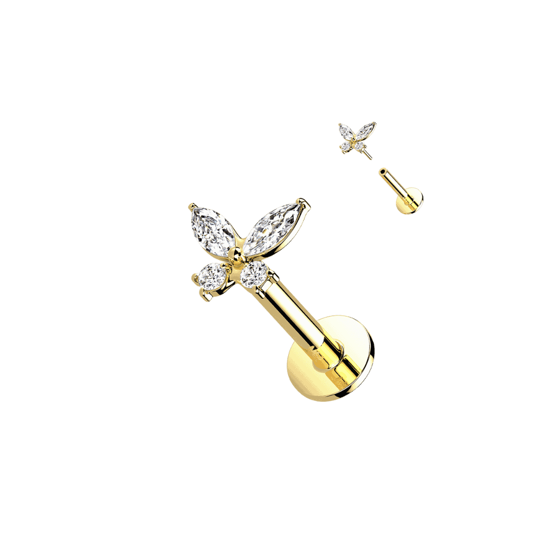 14k butterfly threadless labret yellow gold earring