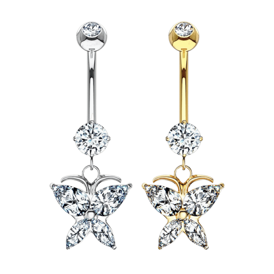 dangling butterfly gem design belly piercing jewelry