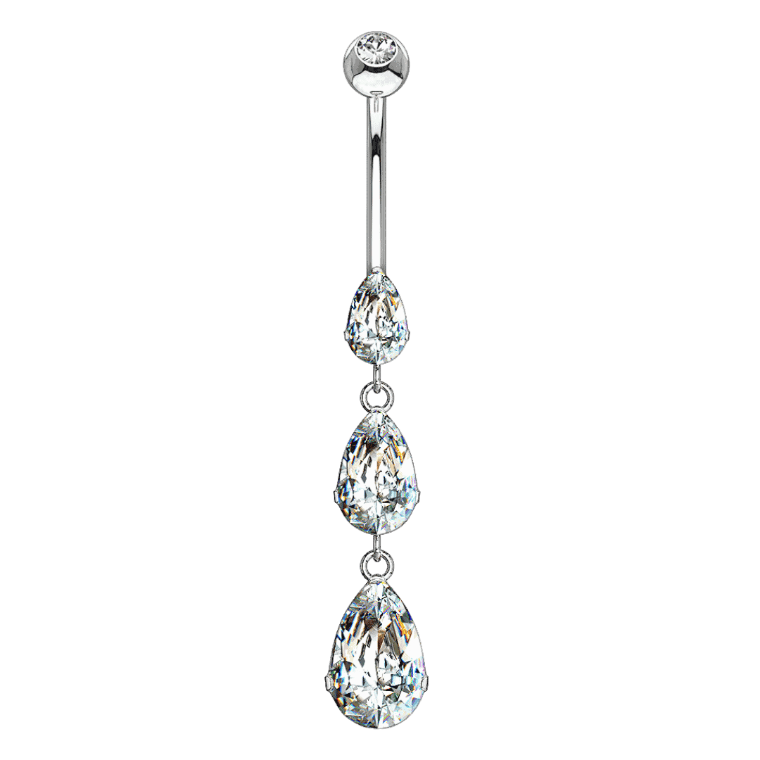 14k white gold dangling pear gem belly barbell