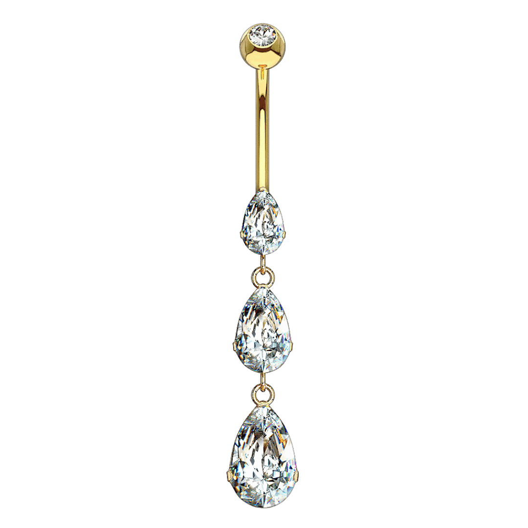 curved barbell belly piercing dangling pear gem 14k 