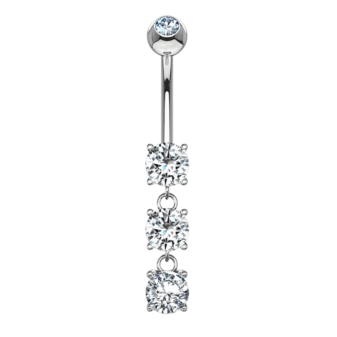 14k white gold with dangling round gem curved barbell