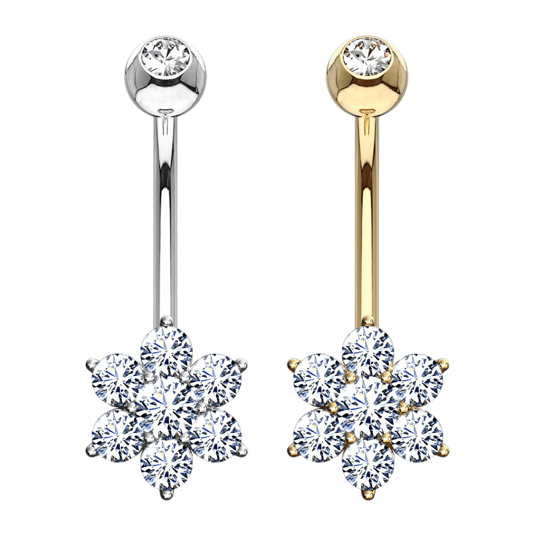 belly piercing jewelry flower gem design 14k gold