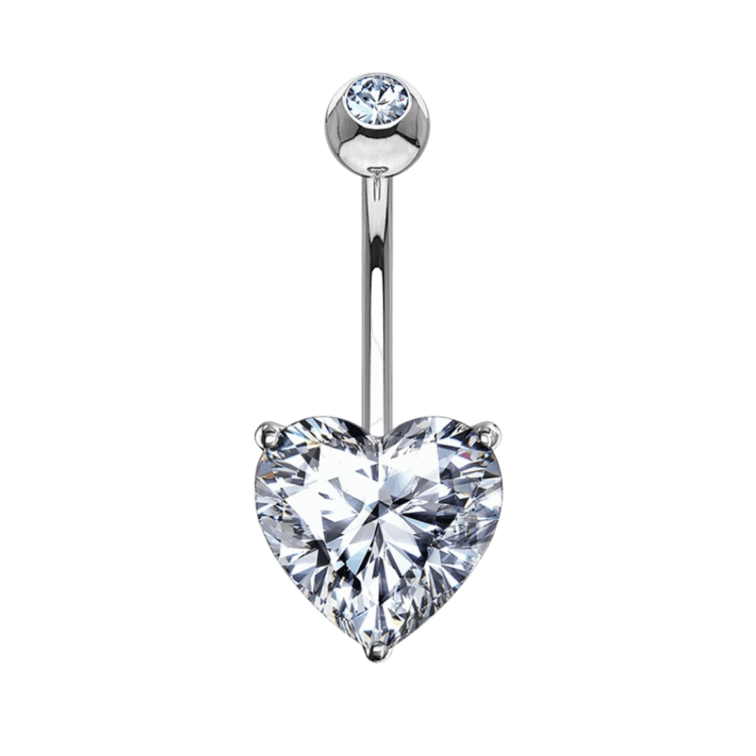 belly piercing jewelry 14k white gold heart gem barbell