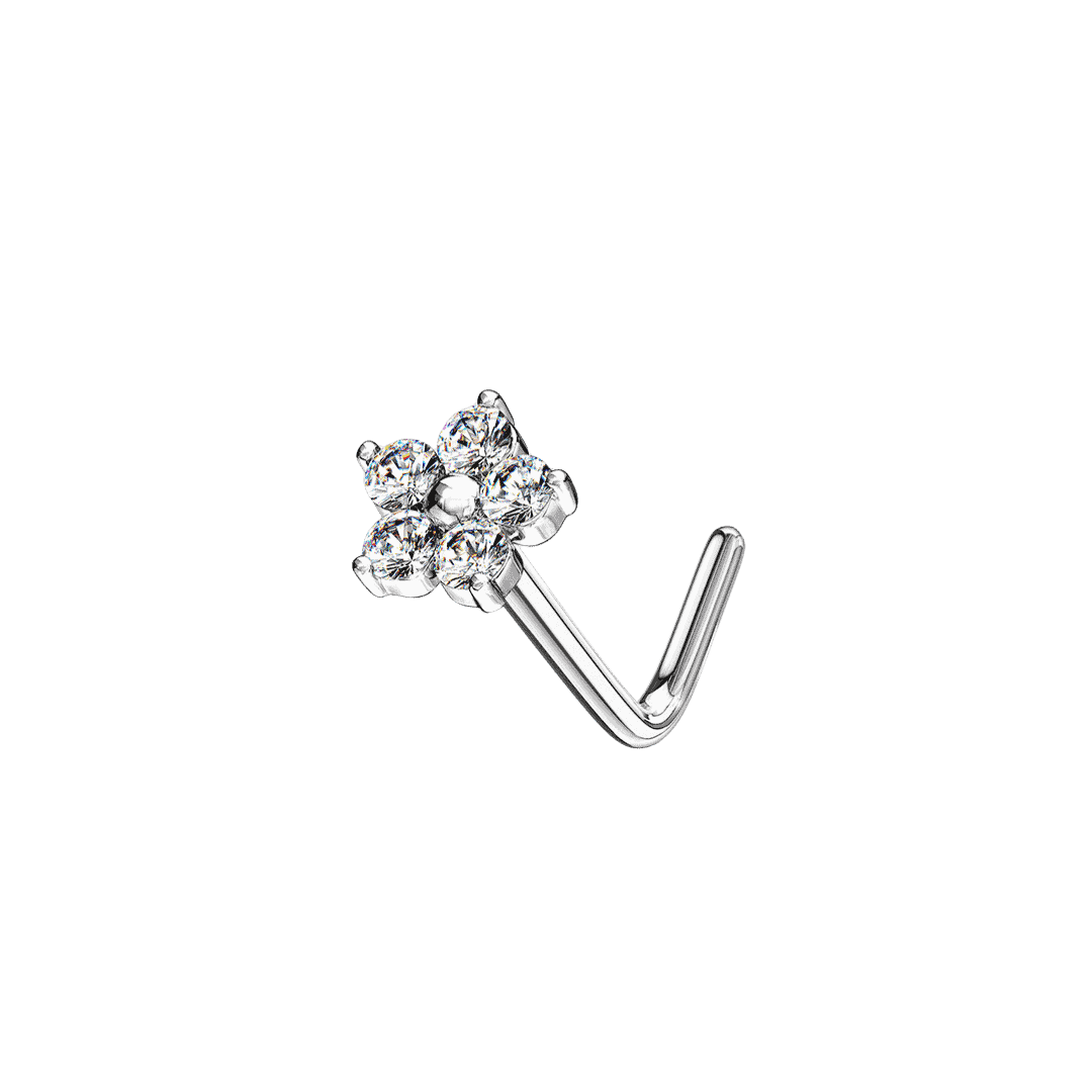 14k white gold flower L nose stud