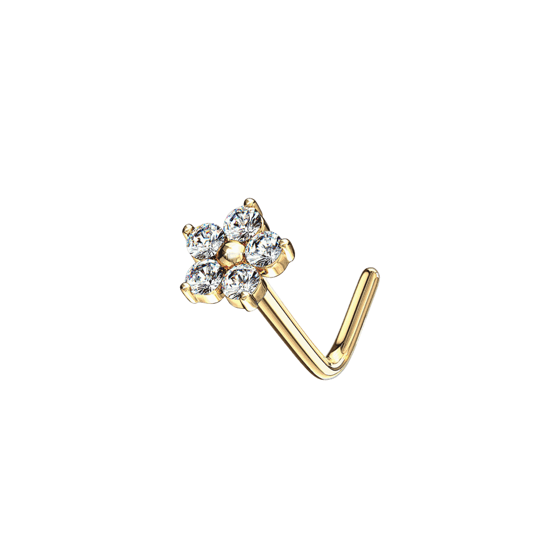 nose piercing jewelry 14k yellow gold nose stud L shape