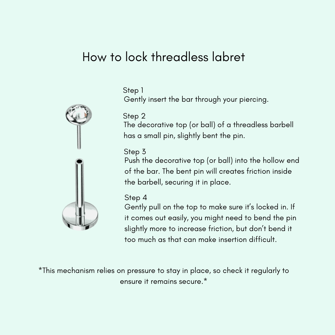 steps on how to lock threadless labret