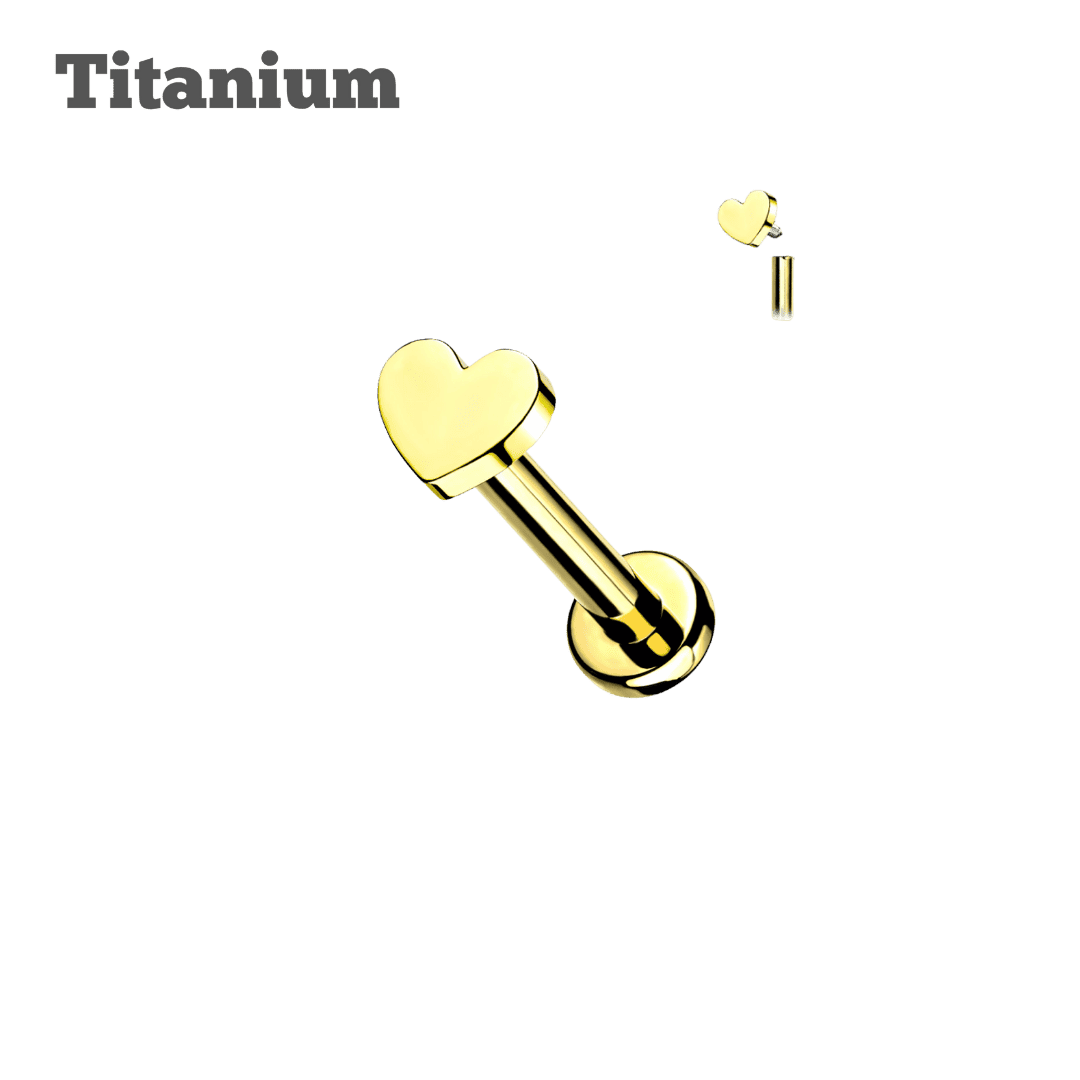 plain heart titanium threadless labret ear piercing jewelry gold color