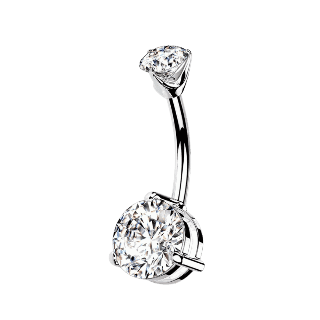 14k white gold belly piercing jewelry pronged gem