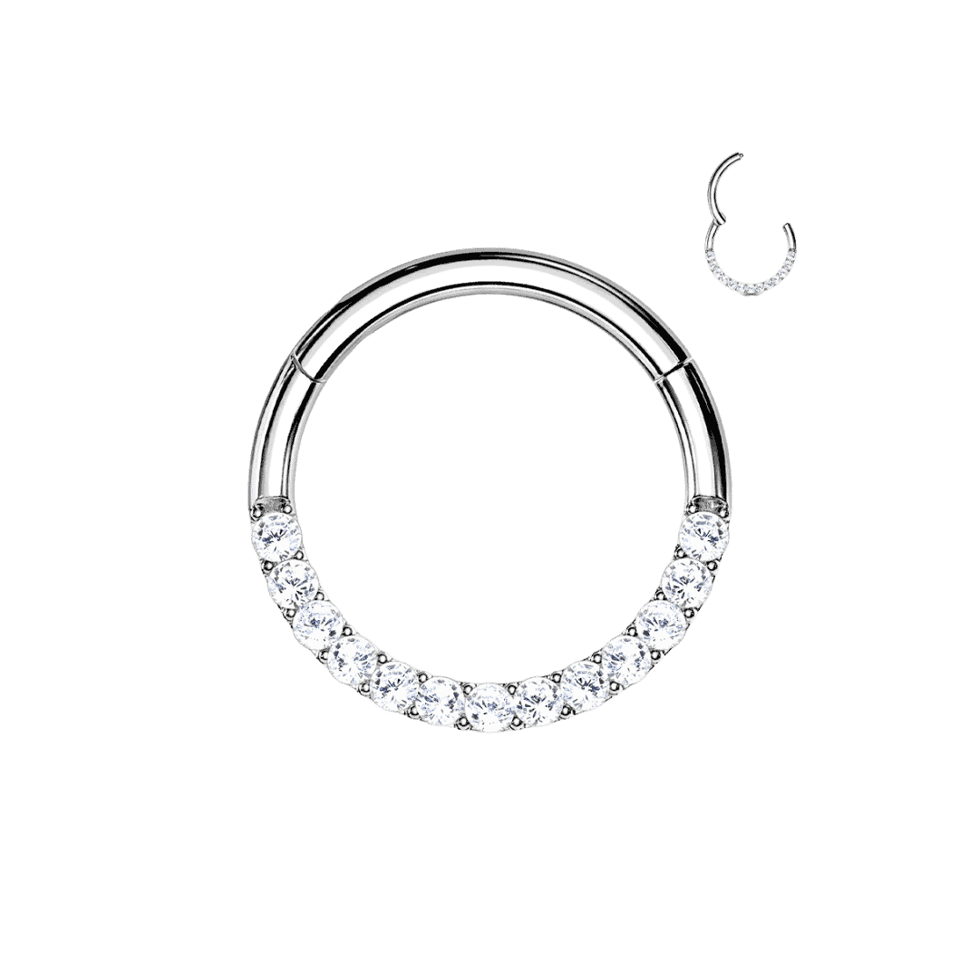 14k white gold sidefacing paved hinged hoop septum jewelry