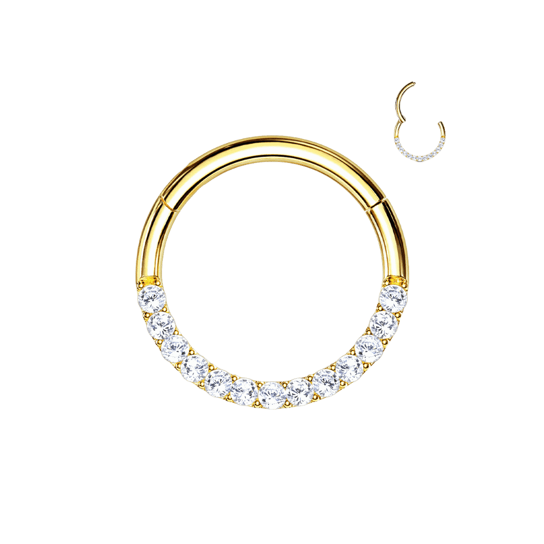 14k yellow gold side facing paved hinged hoop ear piercing jewelry