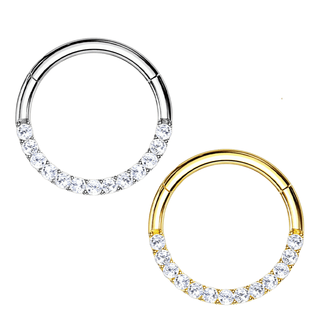 sidefacing paved hinged hoop 14k ear piercing and septum jewelry