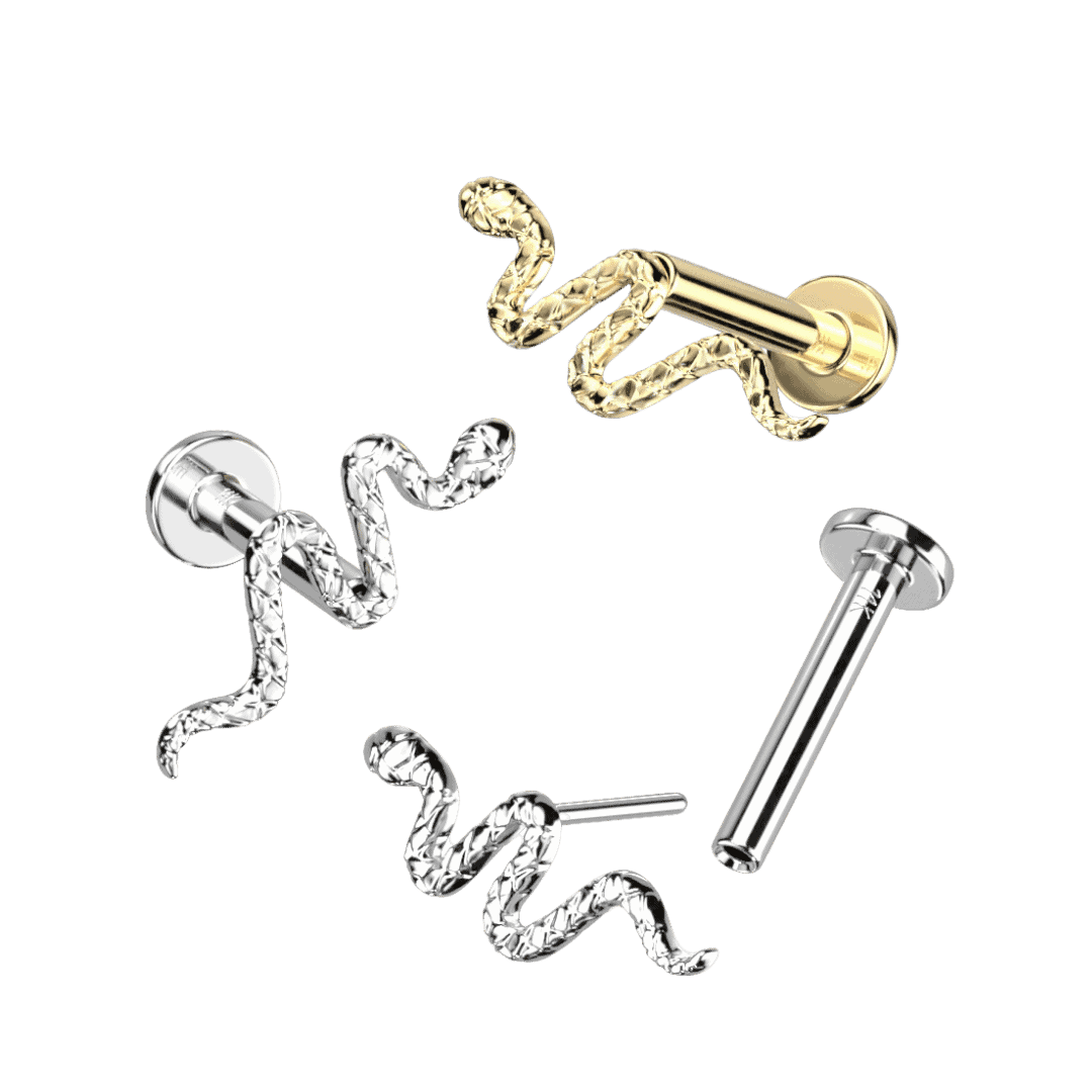 14k pure gold snake threadless labret ear piercing jewelry