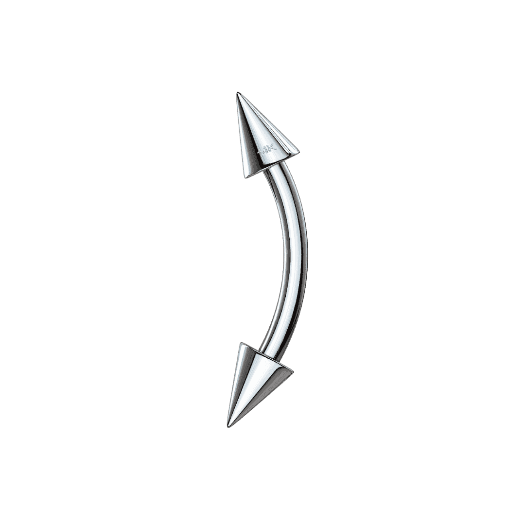 14k white gold spike ends curved barbell