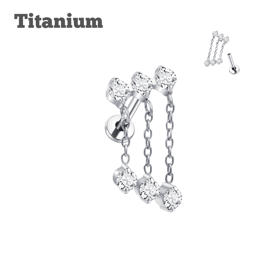 steel color titanium earring with dangling chain