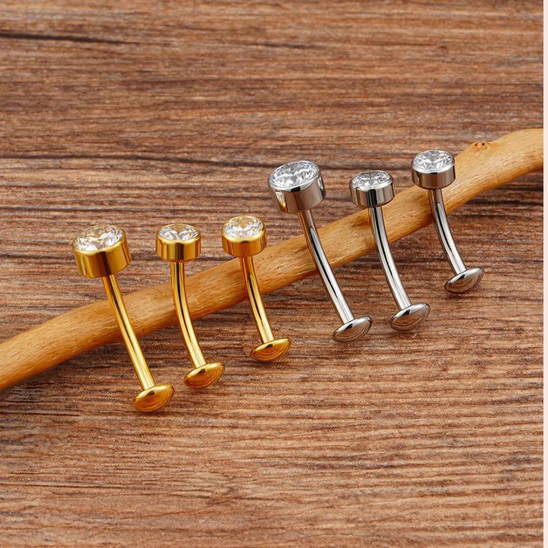 Titanium Reverse Flat Gem Internally Threaded Belly Barbell