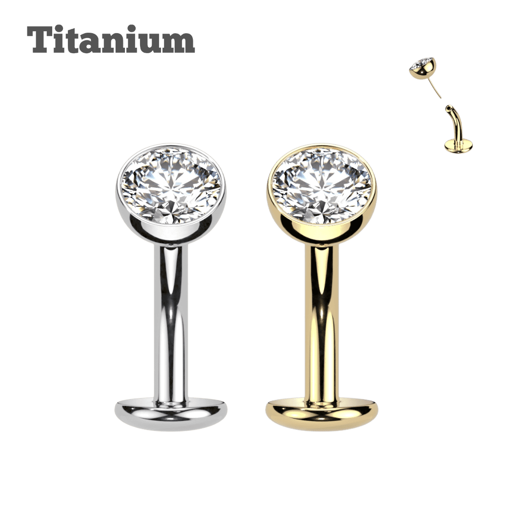 Titanium Bezeled Gem Reverse Belly Barbell