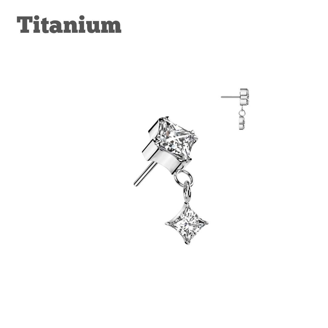 steel color titanium dangling square gem threadless top 