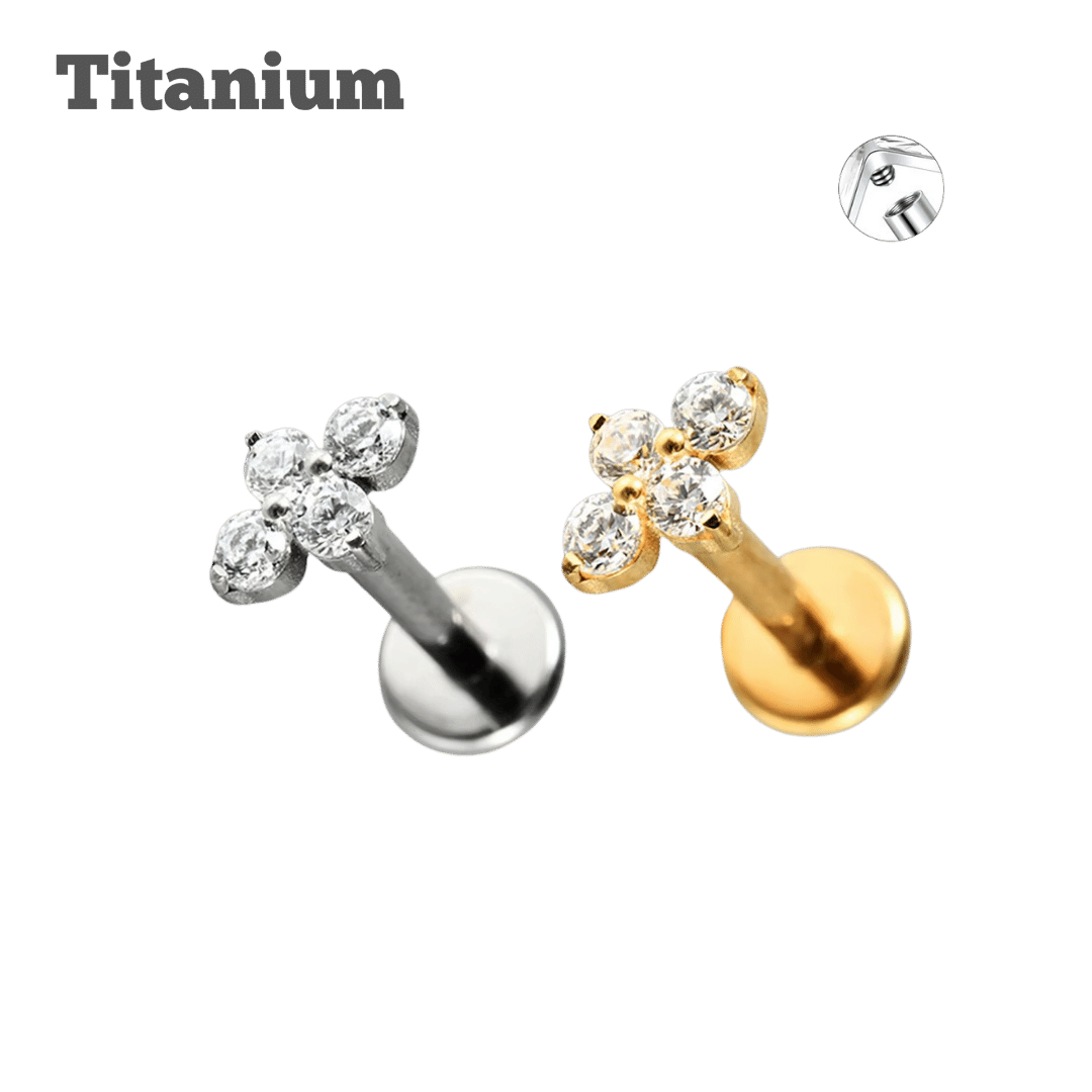 Titanium Diamond Flower Gem Threaded Labret