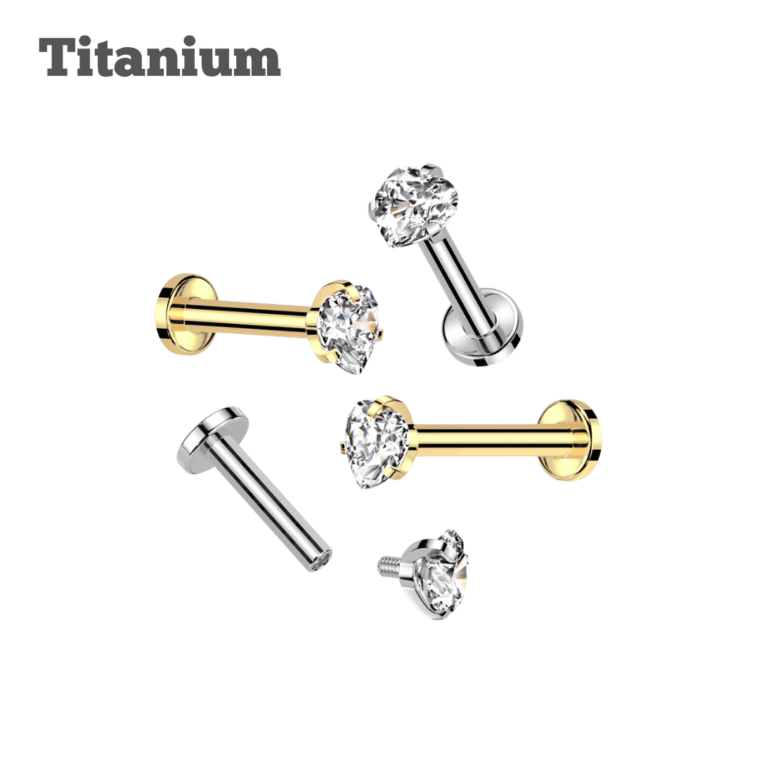 Titanium Pronged Heart Gem Threaded Labret