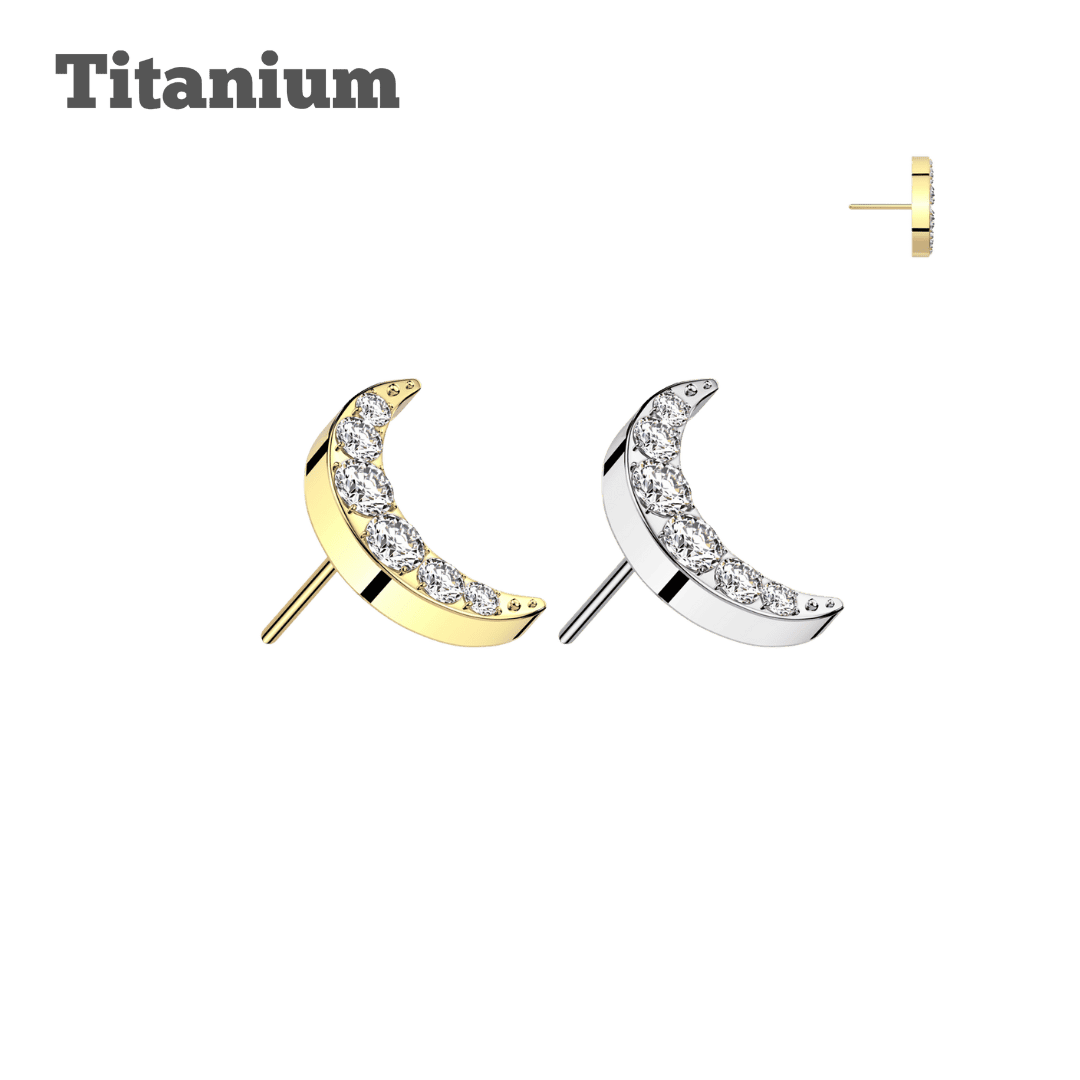 titanium studded crescent moon threadless top ear piercing jewelry