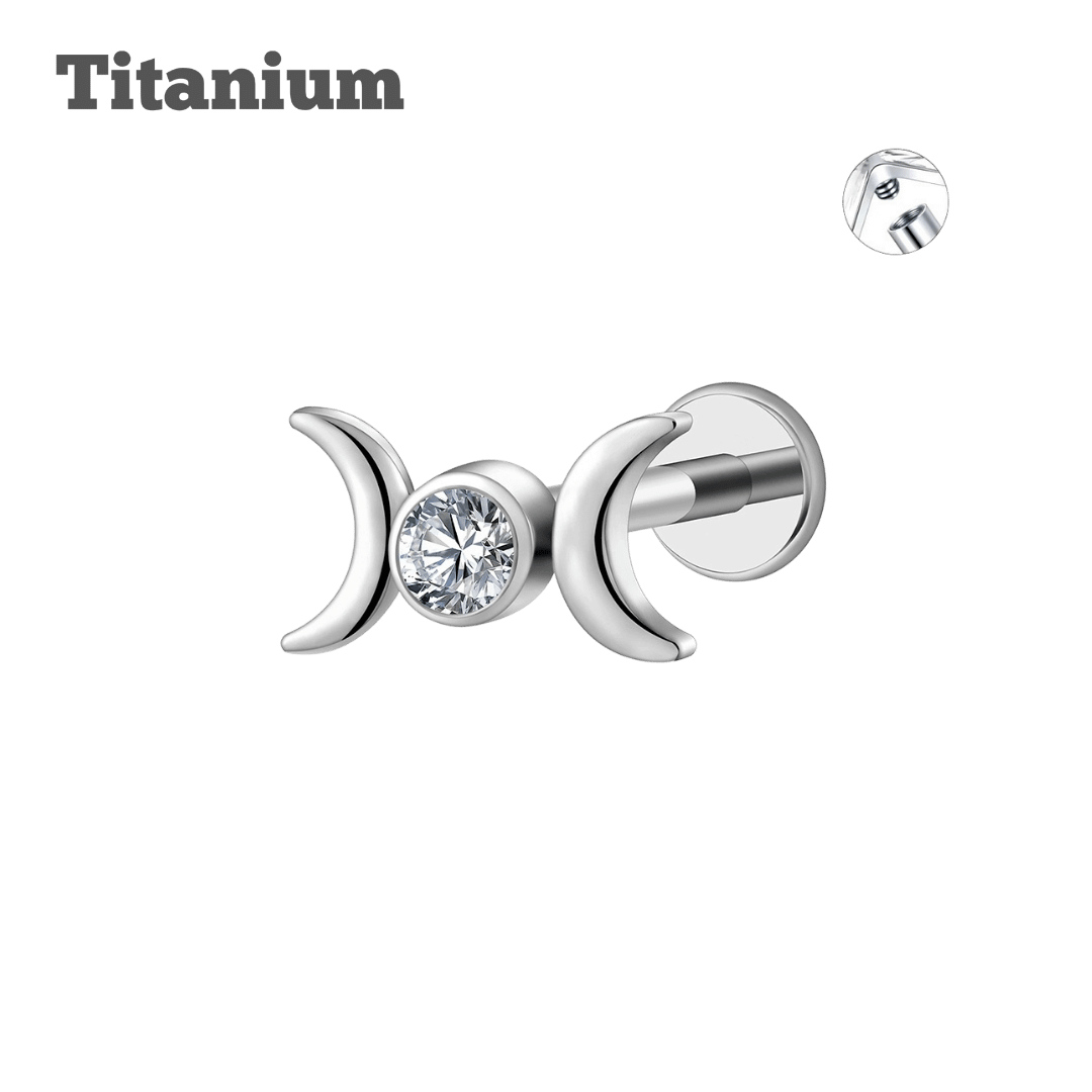 Titanium Twin Moon Gem Threaded Labret