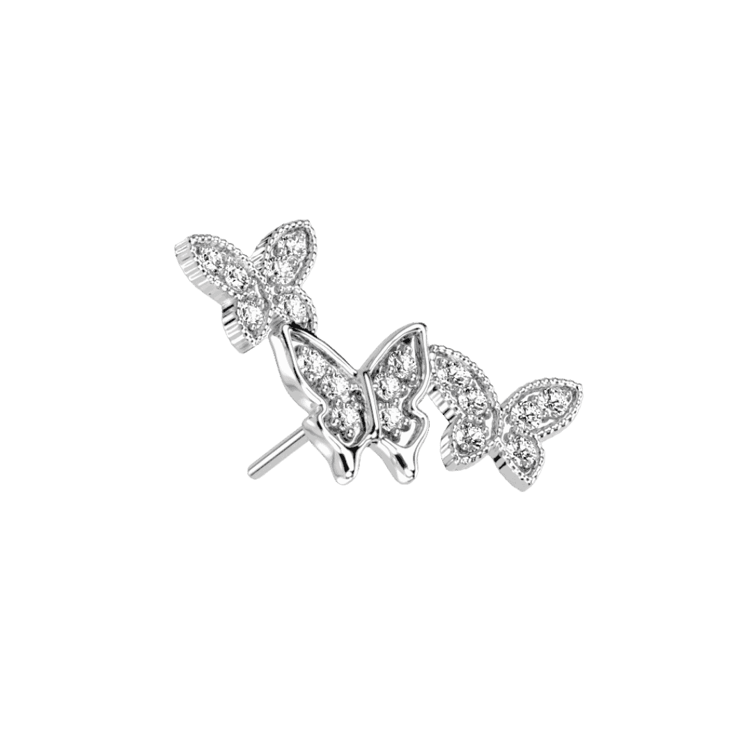 flat piercing 14k white gold threadless top only triple butterflies design